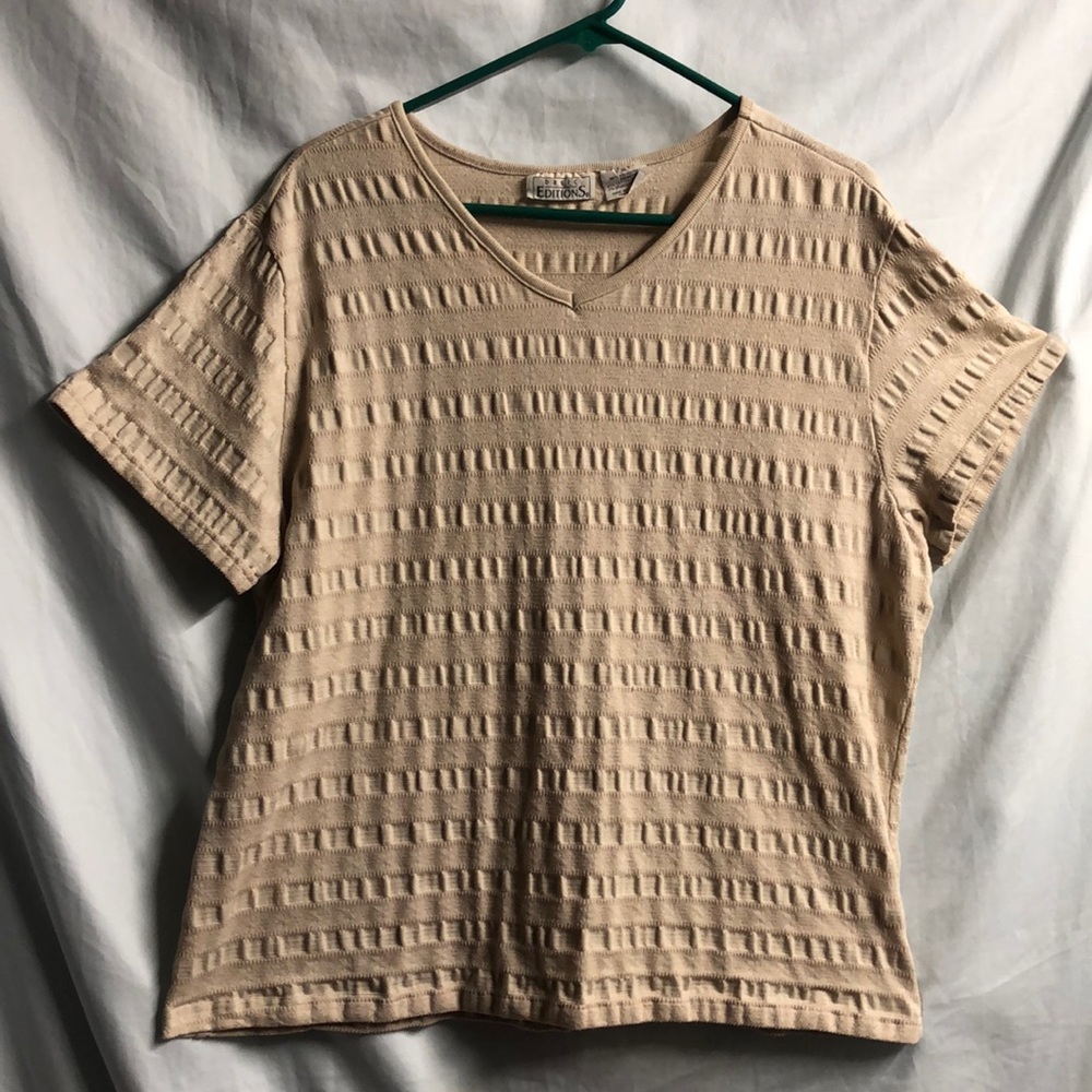Khaki tan basic editions v neck blouse 1x guc